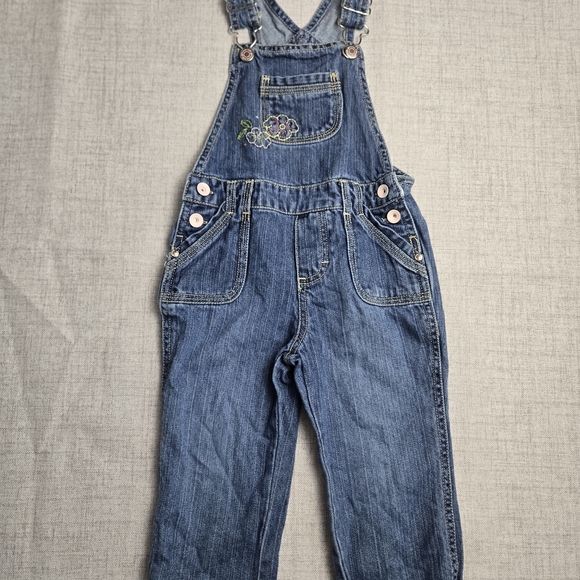 Y2K Genuine Kids OshKosh Hibiscus Embroidered Overalls 2T - Picture 3 of 7